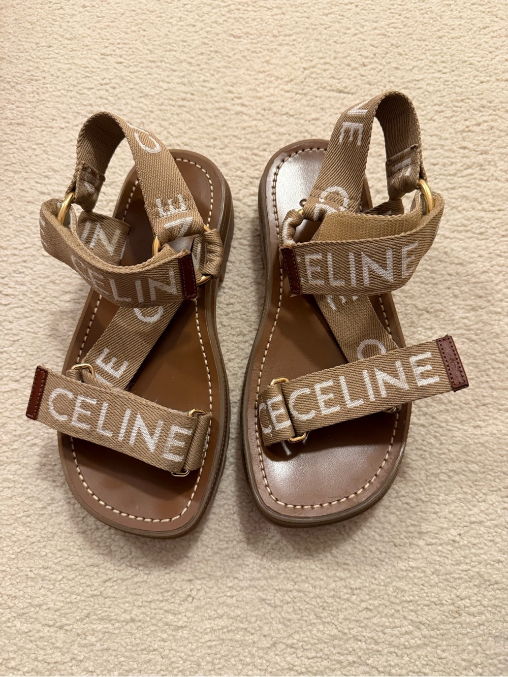 Celine Kids Brown Logo Strap Sandals Not sure what size fits size US 7